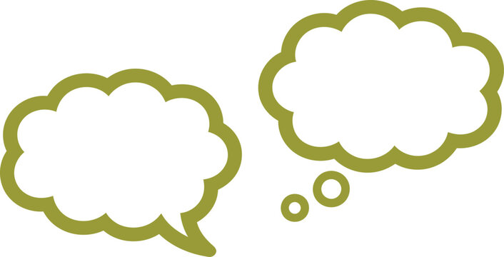 Two olive green thought bubbles isolated on transparent background for comments  speech  dialog