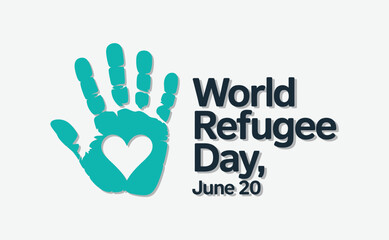 Fototapeta premium World Refugee Day Social Media Banner with Handprint and Heart Graphic for Charity