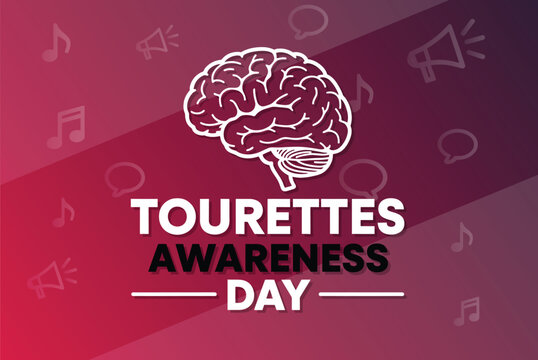 Tourettes Awareness Day Graphic Banner Design with Human Brain Illustration