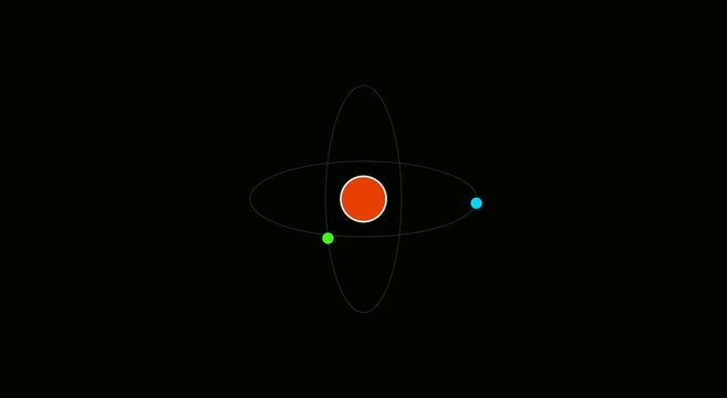 Atomic structure animation with orbiting electrons and nucleus model animation