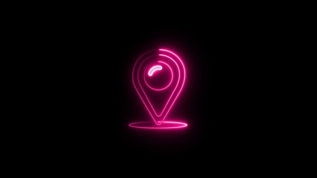 neon line location icon with circle waves.