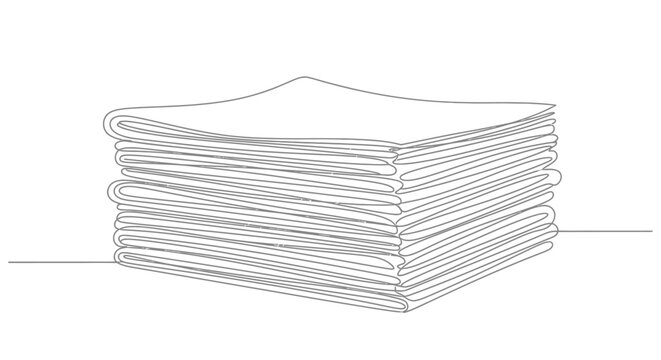 Single line art drawing of a neat stack of folded textiles or cloth with household