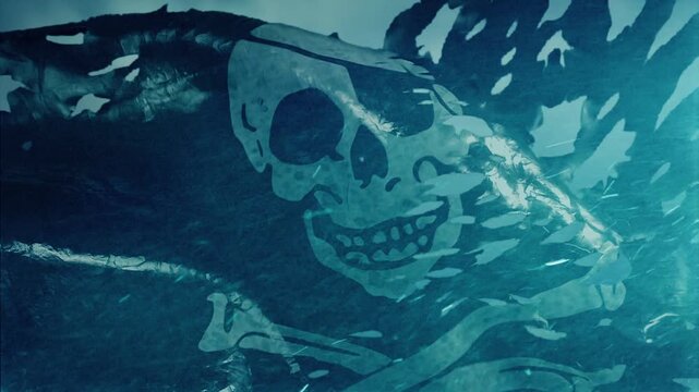 Battered Pirate Flag In Wind And Rain
