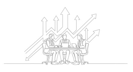 Fototapeta premium Business team collaborating during a meeting with rising growth trends chart