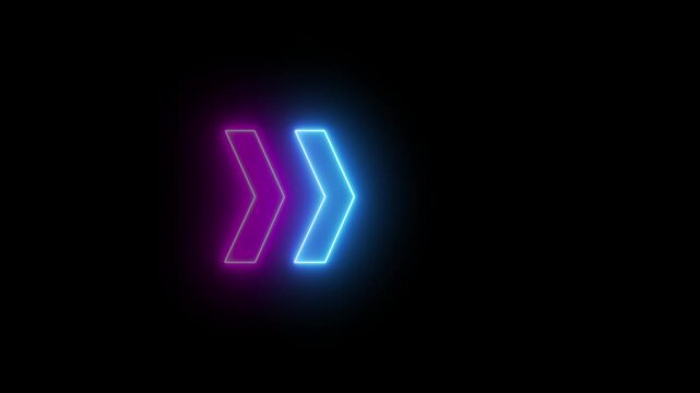 glowing line right arrow animation on black background. right direction looping arrow