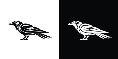 Fototapeta premium Tribal Raven Bird Logo Set in Black and White Vector Style