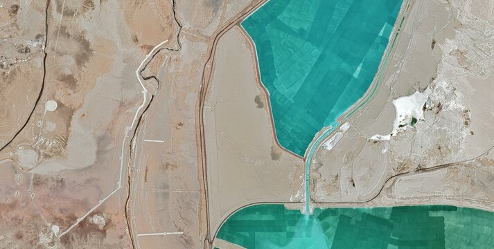Dead Sea Evaporation Ponds Satellite Image Israel Jordan