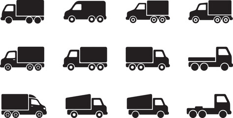 Construction machinery silhouettes set, heavy equipment vector collection with excavator, bulldozer, crane truck, forklift, roller and dump truck isolated on white background © Rashedul Islam