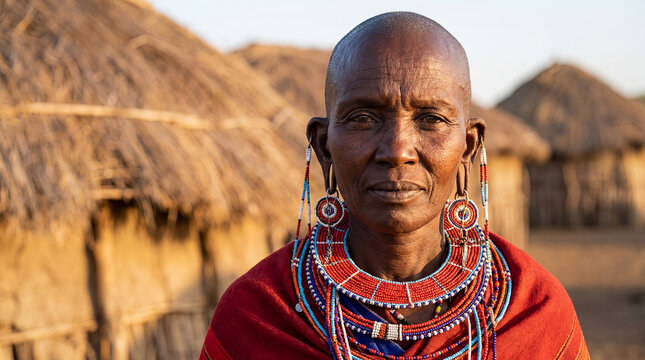 Maasai elder woman Tanzania East African tribal traditional portrait beaded jewelry red shuka cultural heritage indigenous identity matriarch ancestral wisdom pride authentic ceremonial ethnic mature