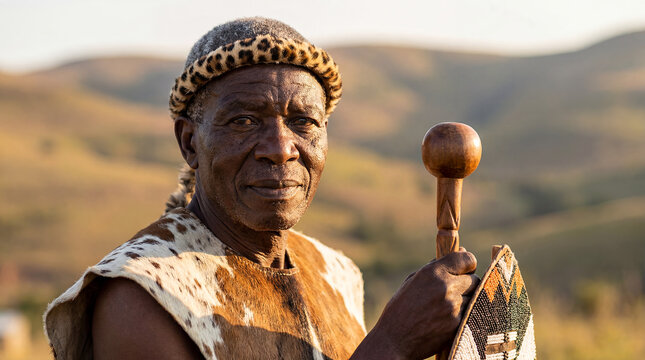 South African Zulu elder man traditional portrait dignified cultural heritage ancestral wisdom indigenous identity pride authentic tribal ethnic mature aged respected Nguni Zululand ceremonial