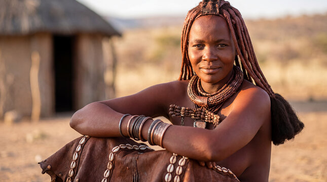 Himba woman Namibia traditional otjize red ochre body paint portrait indigenous Southern African culture heritage authentic ancestral identity beauty nomadic pastoral fierce elegant timeless ethnic