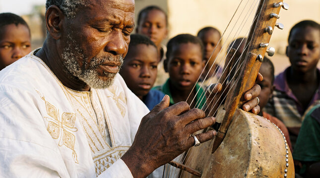 Senegalese griot storyteller West African oral tradition performer male portrait traditional cultural heritage authentic ancestral wisdom keeper songs history Senegal identity pride elder ethnic