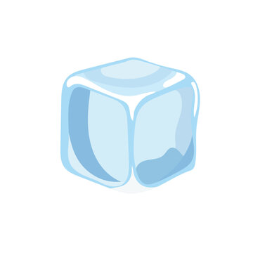 Blue ice cube vector illustration isolated on white background, transparent frozen water cube icon in flat cartoon style design for summer drinks and cooling concept