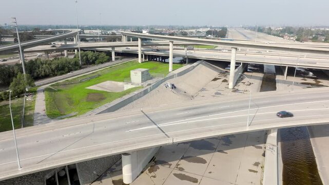 Highway 105 and 710 Interchange LA River Los Angeles Drone Aerial Footage