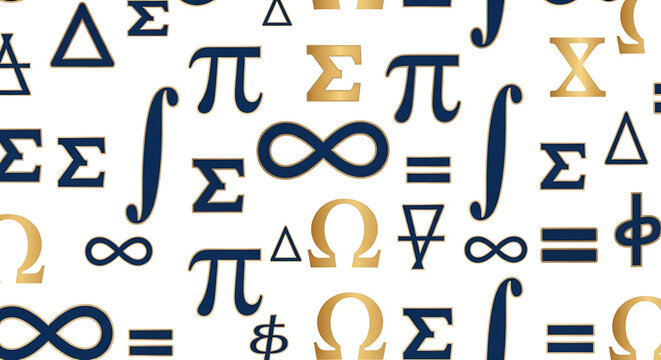 Seamless pattern with mathematical symbols and signs