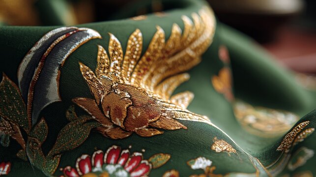 A close-up of intricately woven ketupat rice dumplings with ornate patterns