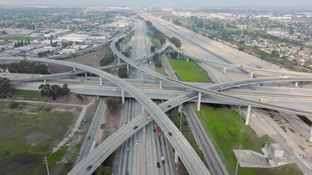 Highway 105 and 710 Interchange LA River Los Angeles Drone Aerial Footage