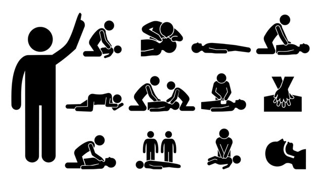 CPR and Resuscitation Action Silhouette Icon Set