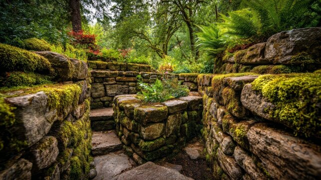 Stone Garden Pathway Amidst Lush Greenery
