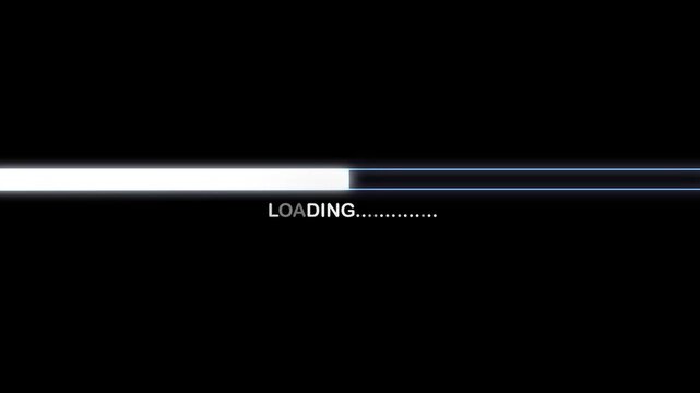 Digital loading progress bar animation displaying continuous horizontal movement of bright white light across screen representing data transfer process concept isolated on plain black background desig