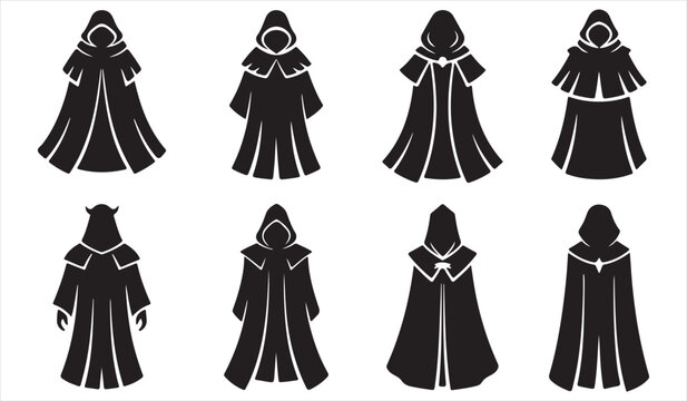 Fantasy hooded cloak silhouette character illustration collection
