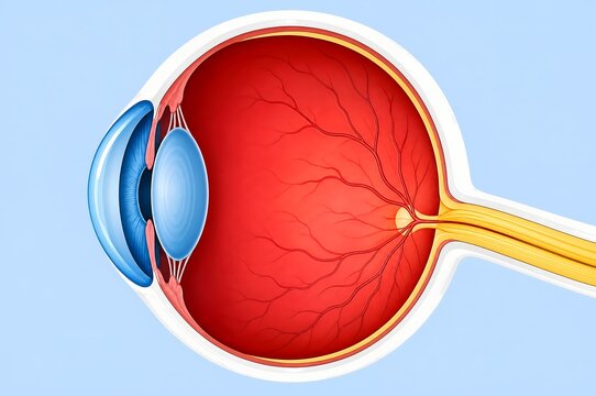 Anatomical illustration of human eye structure with details