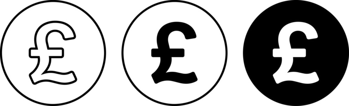Set of three british pound sterling currency symbols in circles