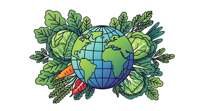 Pixel art earth globe surrounded by green leaves
