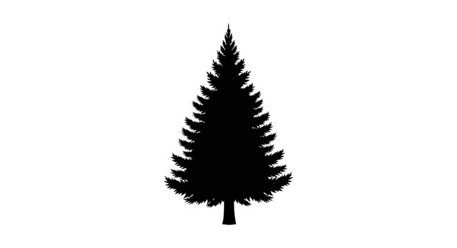 Silhouette of a christmas tree with dense branches and conical shape against a plain white background perfect for holiday decorations and seasonal themes
