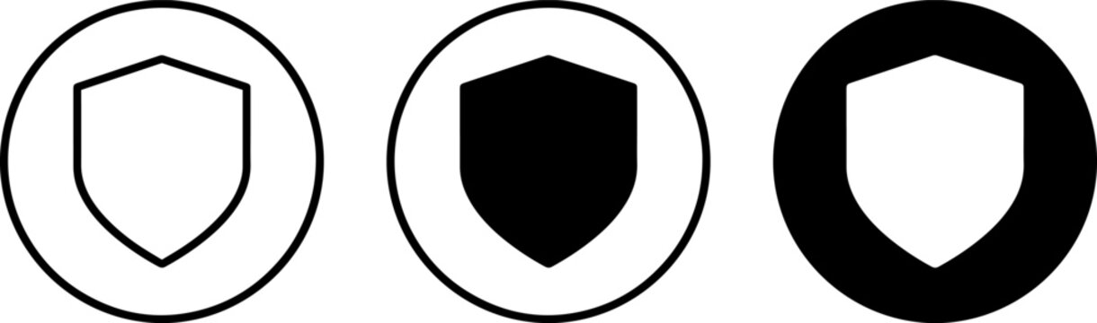 Set of shield icons in circle frames isolated on white background