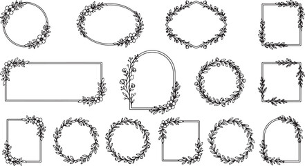 Fototapeta premium Set of hand drawn floral frames and wreaths