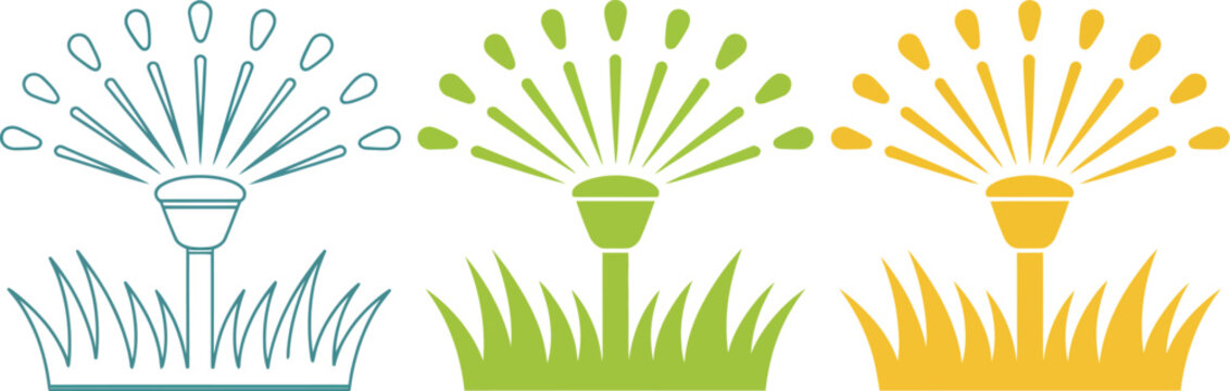 Irrigation sprinklers, watering plants vector lawn sprinkler icon for automatic irrigation system agriculture garden and landscape watering design use