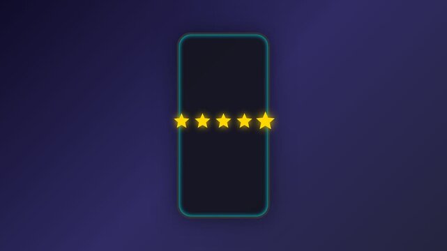 Finger tapping 5 star rating button on smartphone screen animation