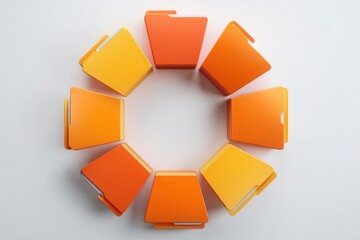 Obraz premium Orange and yellow folders arranged in a circle on white background