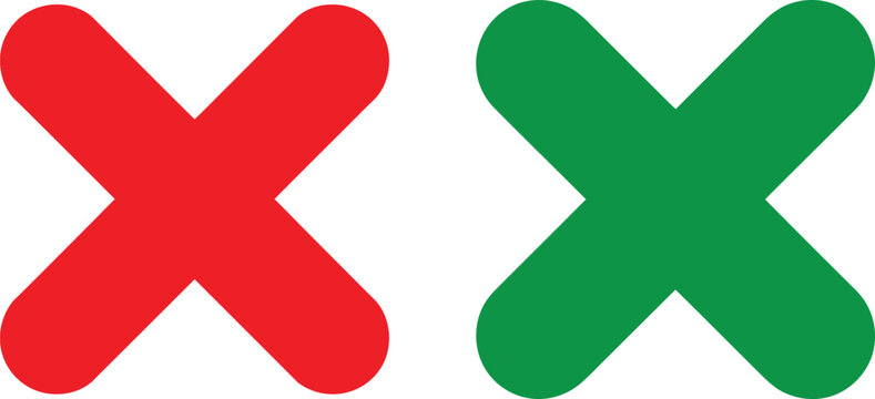Cross mark vector illustration set featuring red and green positive negative icons.