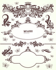 Elegant Vintage Floral Ornament Frame with Decorative Borders and Butterflies © rahul