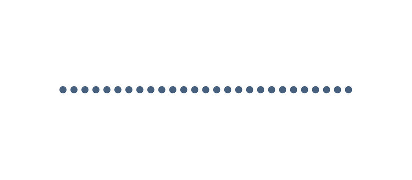 Blue dotted divider line. Minimal decorative separator. Simple border design for invitations, posters and web layouts