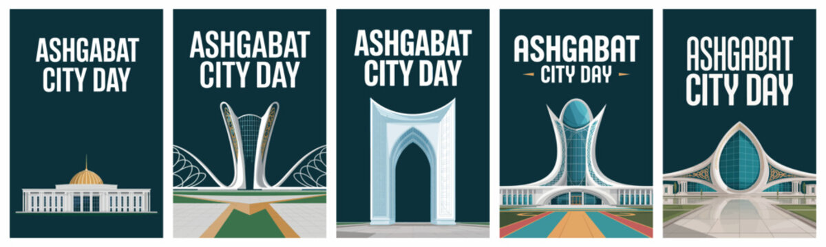 Ashgabat City Day Turkmenistan Landmark Illustration Skyline Celebration Greeting Card