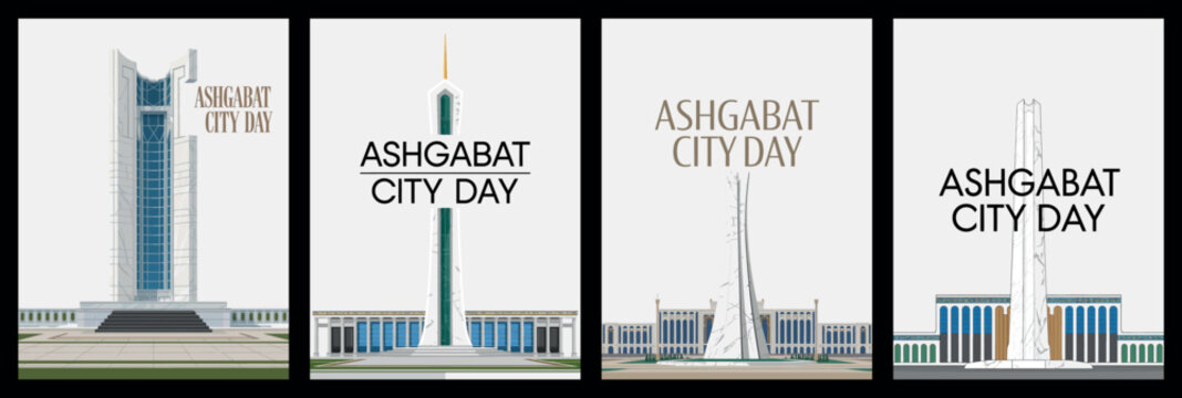 Ashgabat City Day Turkmenistan Landmark Illustration Skyline Celebration Greeting Card