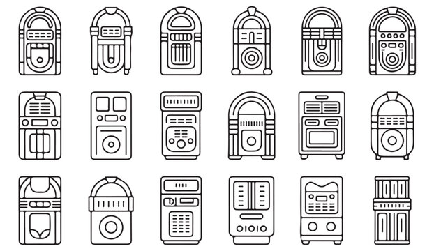 Classic Retro Jukebox Icon Set for Music and Audio Graphic Design