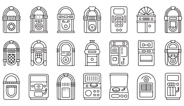 Vintage Musical Entertainment Equipment Collection with Jukebox Symbols
