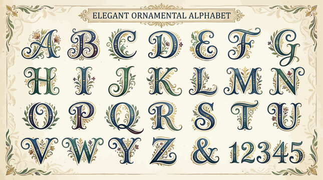 Decorative Alphabet Letters and Numbers With Elegant Ornate Flourishes