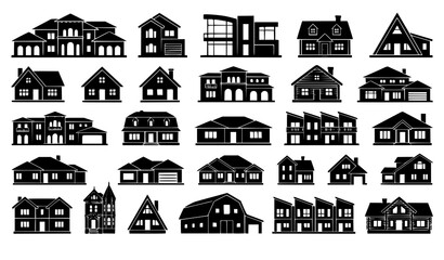 Fototapeta premium Decorative house silhouettes vector illustration residential building collection isolated on white