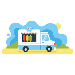 Naklejka premium Cute Ice Cream Food Truck Flat Vector Illustration Isolated on White
