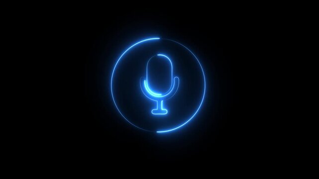 Voice recording podcast mic microphone button icon animation. neon line microphone icon .