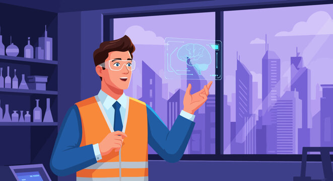 Professional Male Engineer Presenting Innovative Project Solutions.