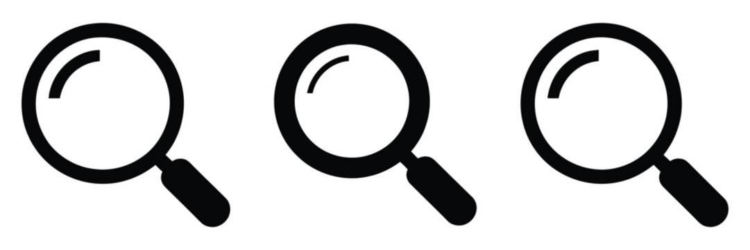 Search Icon Featuring Magnifying Glass Symbol and Minimal Loupe Logo Design for User Interface
