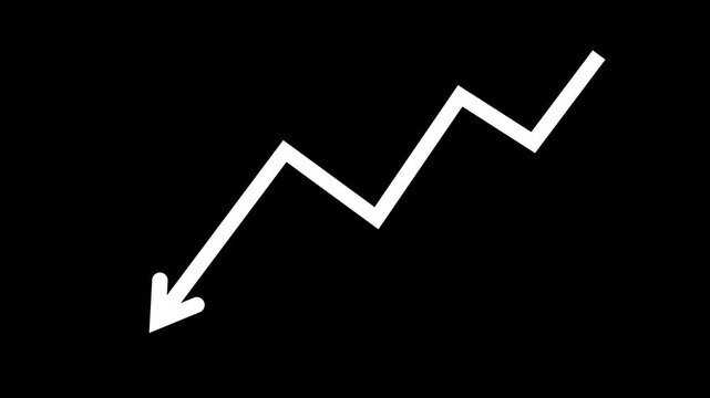 Falling Zigzag Arrow Chart with Negative Business Performance and Market Decline on Dark Background 4k visuals