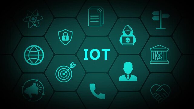Internet of Things Technology Interface with Futuristic Hexagon IoT Connectivity Dashboard and Neon Smart Device Network on Dark Background 4K black background visuals