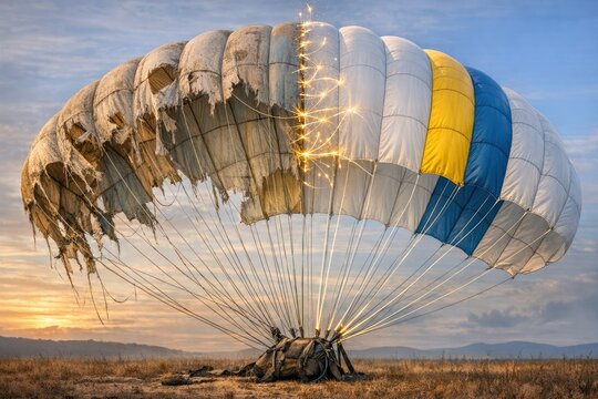 Group of people jumping from plane and descending under parachute, suitable for adventure, travel or sports theme